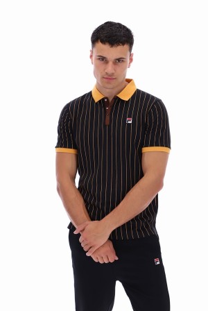 Black Fila BB1 Classic Vintage Striped Men Polo Shirts | 5604GNQAB