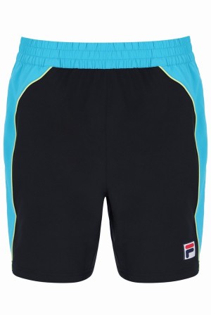 Black / Blue Fila Backspin Tennis Color Block Men Shorts | 2513AFLZY