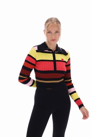 Black / Multicolor Fila Lar Zip Up Long Sleeved Women Tops | 2608OAZXV