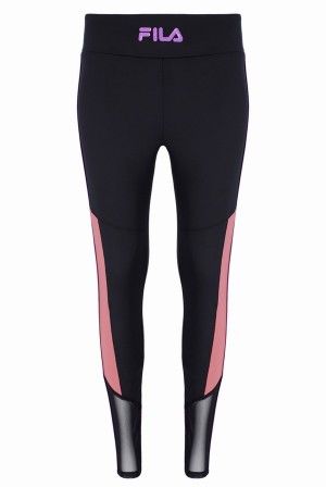 Black / Pink Fila Banu Colour Pop Women Leggings | 6720OGQZI