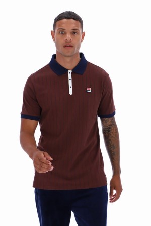 Brown / Grey Fila BB1 Classic Vintage Striped Men Polo Shirts | 0246TXZEL