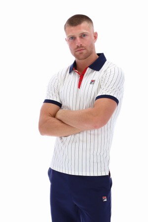 Navy / Red Fila BB1 Classic Vintage Striped Men Polo Shirts | 9108CKGUE