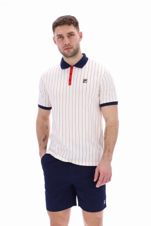 Navy / Red Fila BB1 Classic Vintage Striped Men Polo Shirts | 0486HQXOP