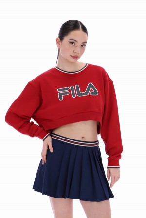 Red Fila Heritage Crop Pullover Women Sweatshirts | 6302UAVCF