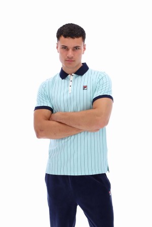 Turquoise / Navy Fila BB1 Classic Vintage Striped Men Polo Shirts | 2519QPUTV