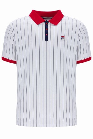 White Fila BB1 Classic Vintage Striped Men Polo Shirts | 5308MOSYZ