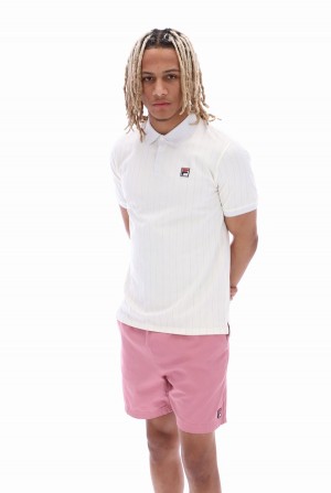 White Fila BB1 Classic Vintage Striped Men Polo Shirts | 9560MWSRU