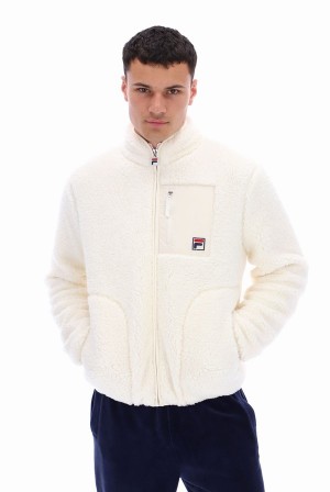 White Fila Cormac Tonal Zip Through Fleece Men Jackets | 7305EADCU