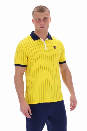 Yellow Fila BB1 Classic Vintage Striped Men Polo Shirts | 0614YOXTB