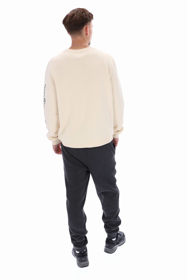Beige Fila Len Graphic Crew Men Sweatshirts | 3620EQKCR