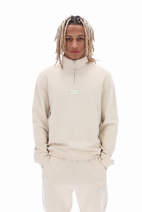 Beige Fila Tuss 1/4 Zip Up Fleece Men Tracksuits | 6297QZUXW