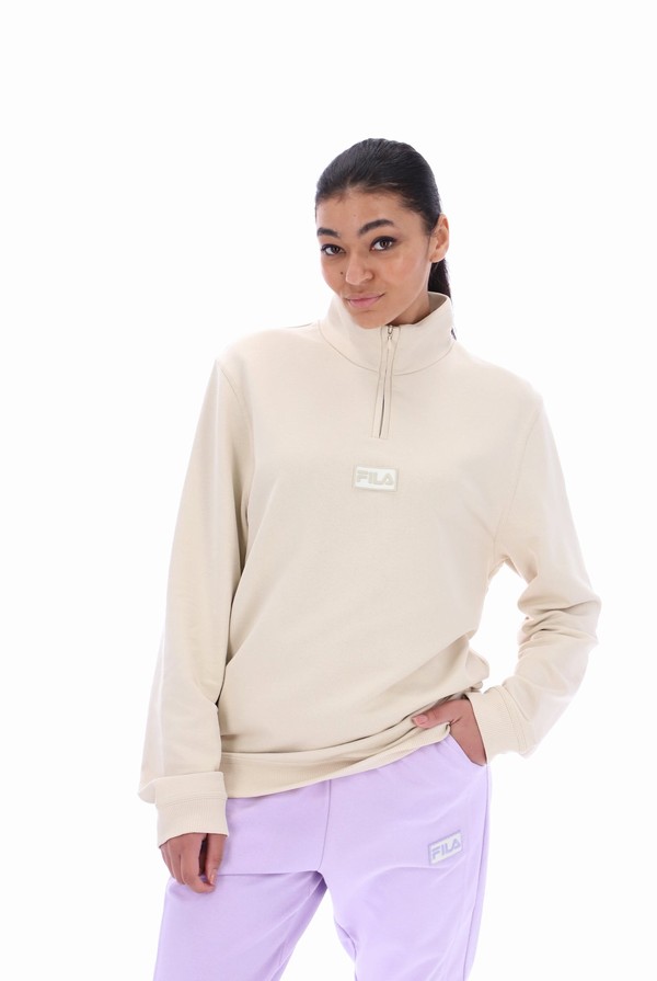 Beige Fila Tuss 1/4 Zip Up Fleece Men Tracksuits | 6297QZUXW