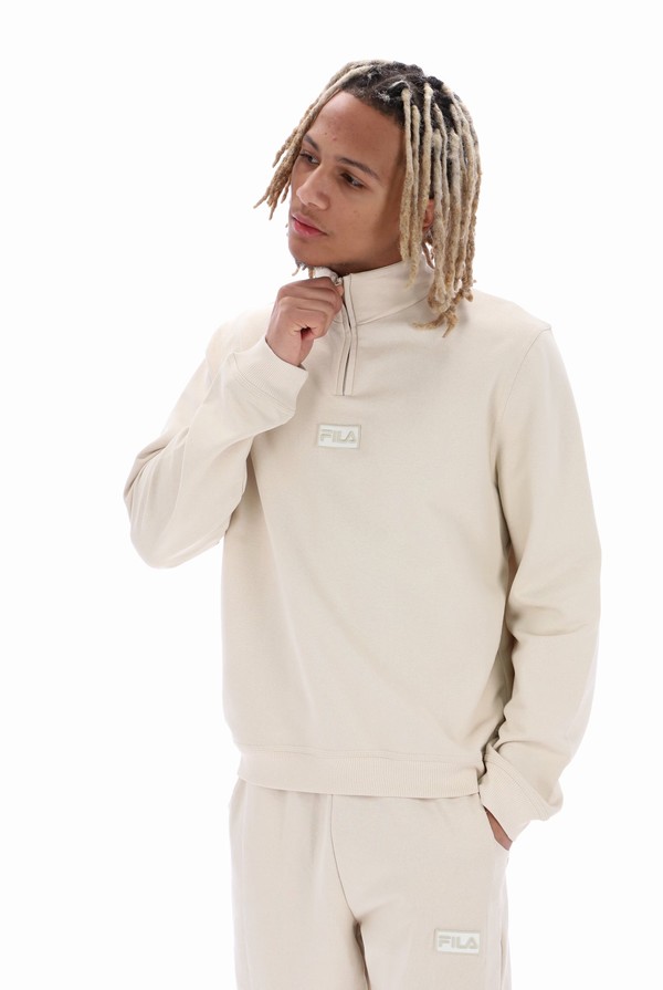 Beige Fila Tuss 1/4 Zip Up Fleece Men Tracksuits | 6297QZUXW