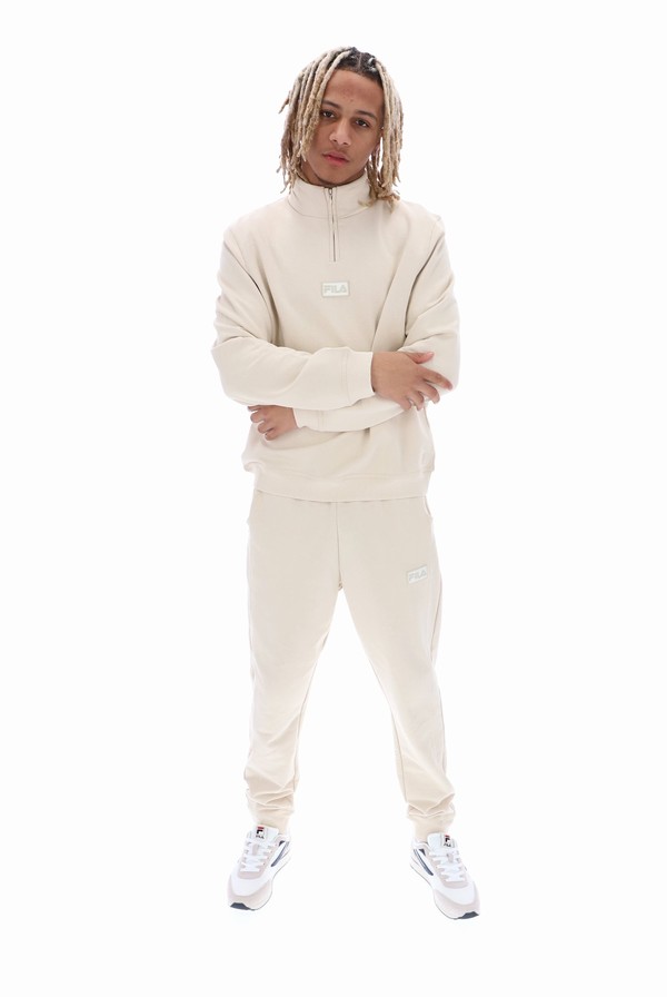 Beige Fila Tuss 1/4 Zip Up Fleece Men Tracksuits | 6297QZUXW
