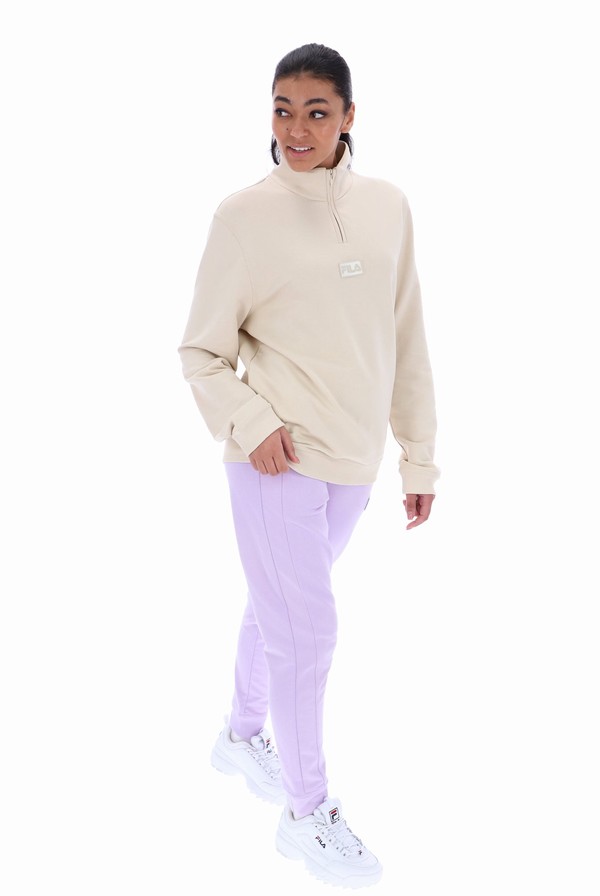 Beige Fila Tuss 1/4 Zip Up Fleece Men Tracksuits | 6297QZUXW