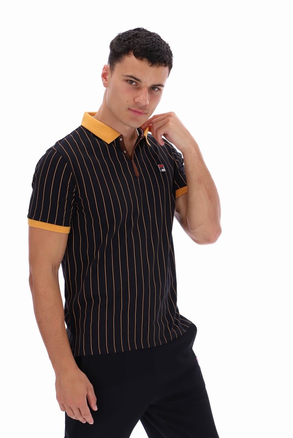 Black Fila BB1 Classic Vintage Striped Men Polo Shirts | 5604GNQAB