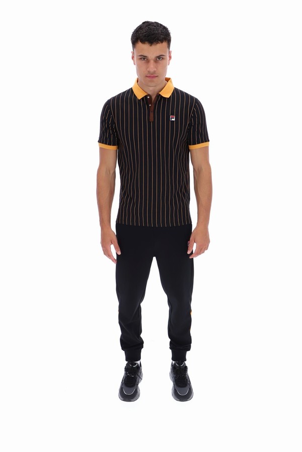Black Fila BB1 Classic Vintage Striped Men Polo Shirts | 5604GNQAB