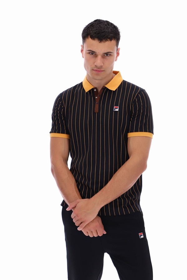 Black Fila BB1 Classic Vintage Striped Men Polo Shirts | 5604GNQAB