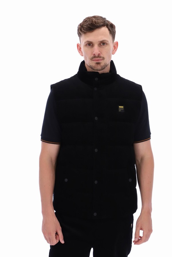 Black Fila Brio Corduroy Puffer Men Jackets | 0145CZUFG