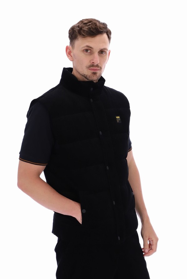 Black Fila Brio Corduroy Puffer Men Jackets | 0145CZUFG