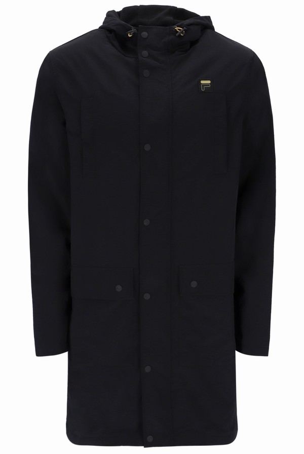 Black Fila Pezza Parka Nylon Longline With Fleece Lining Men Jackets | 9407WHUOB