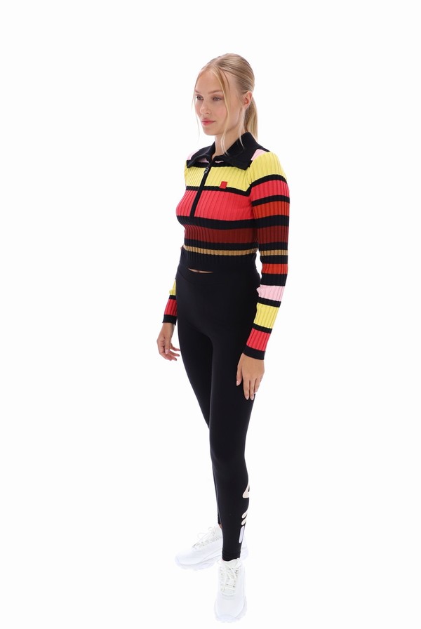 Black / Multicolor Fila Lar Zip Up Long Sleeved Women Tops | 2608OAZXV