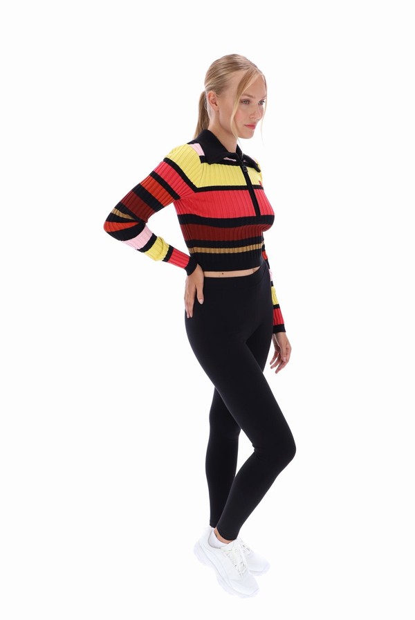 Black / Multicolor Fila Lar Zip Up Long Sleeved Women Tops | 2608OAZXV