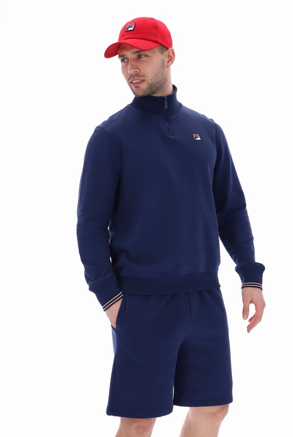 Blue Fila Ramy F Box 1/4 Zip With Yarn Dye Cuff Women Co-ords | 7934GVMJO