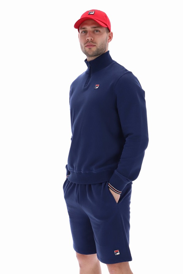 Blue Fila Ramy F Box 1/4 Zip With Yarn Dye Cuff Women Co-ords | 7934GVMJO