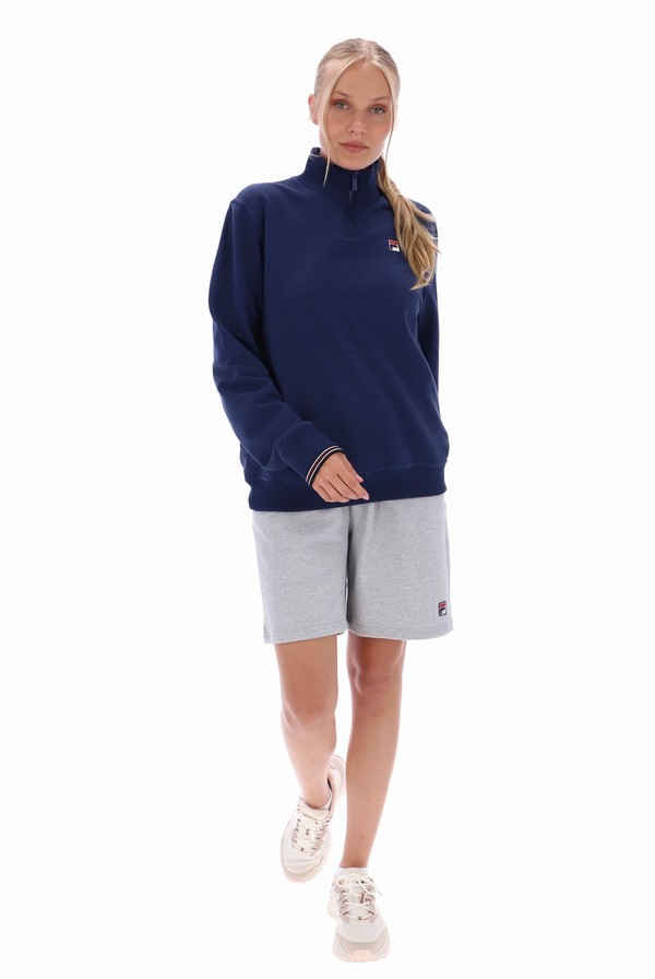 Blue Fila Ramy F Box 1/4 Zip With Yarn Dye Cuff Women Co-ords | 7934GVMJO