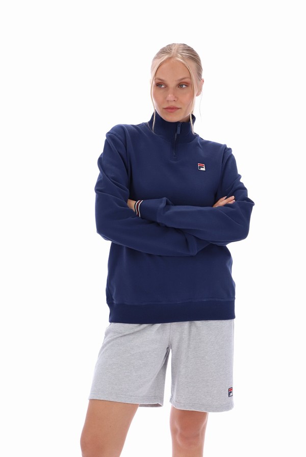 Blue Fila Ramy F Box 1/4 Zip With Yarn Dye Cuff Men Tracksuits | 5469OICQB