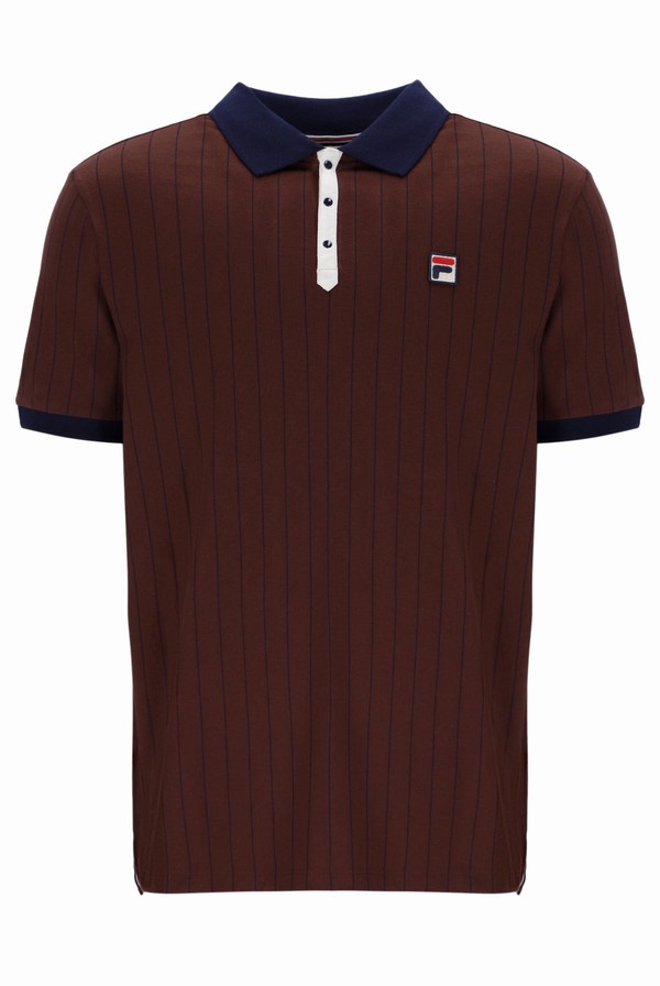 Brown / Grey Fila BB1 Classic Vintage Striped Men Polo Shirts | 0246TXZEL