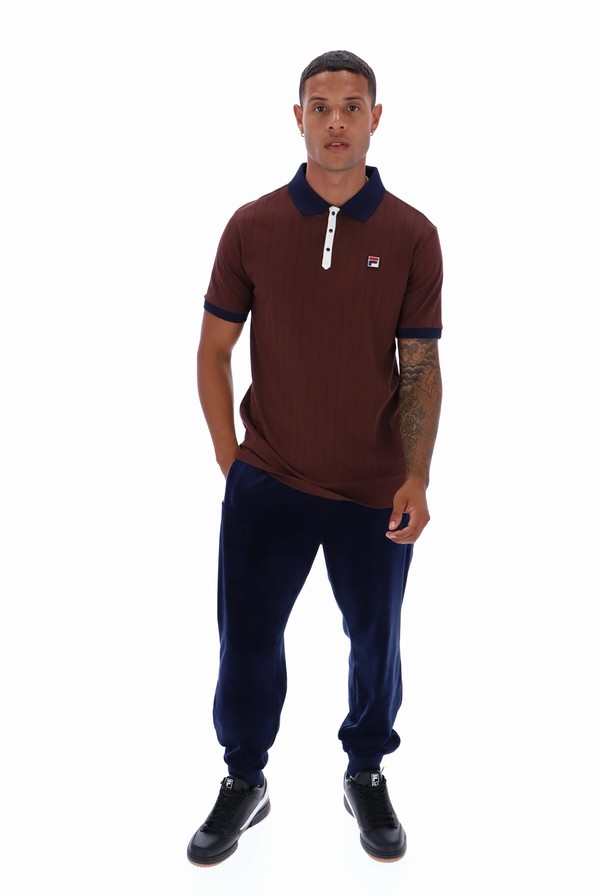 Brown / Grey Fila BB1 Classic Vintage Striped Men Polo Shirts | 0246TXZEL