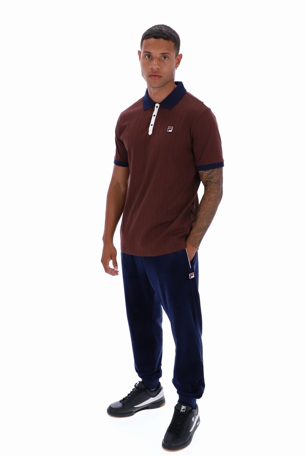Brown / Grey Fila BB1 Classic Vintage Striped Men Polo Shirts | 0246TXZEL