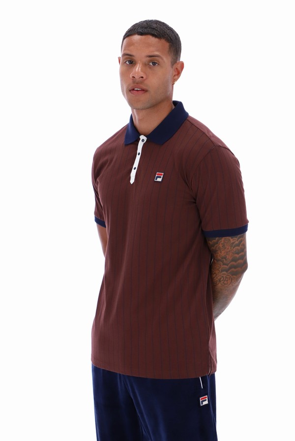 Brown / Grey Fila BB1 Classic Vintage Striped Men Polo Shirts | 0246TXZEL