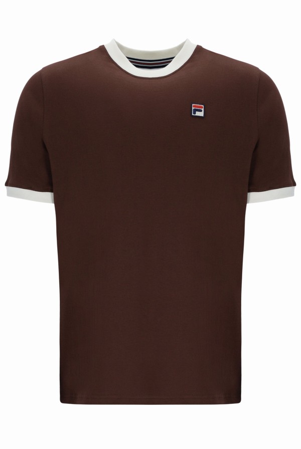 Brown / Grey Fila Marconi Essential Ringer Men T-shirts | 1468XPZBG
