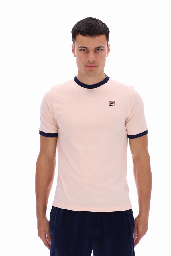 Coral / Navy Fila Marconi Essential Ringer Men T-shirts | 2568NOZDT