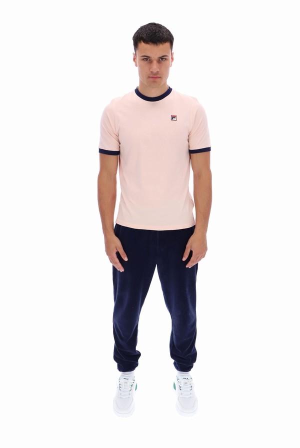 Coral / Navy Fila Marconi Essential Ringer Men T-shirts | 2568NOZDT