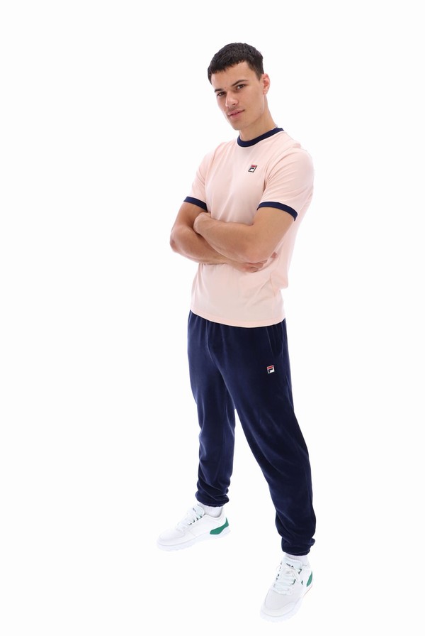 Coral / Navy Fila Marconi Essential Ringer Men T-shirts | 2568NOZDT