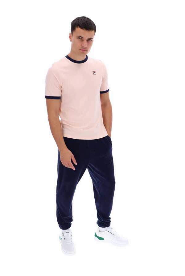 Coral / Navy Fila Marconi Essential Ringer Men T-shirts | 2568NOZDT