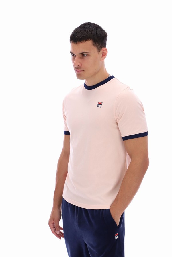 Coral / Navy Fila Marconi Essential Ringer Men T-shirts | 2568NOZDT