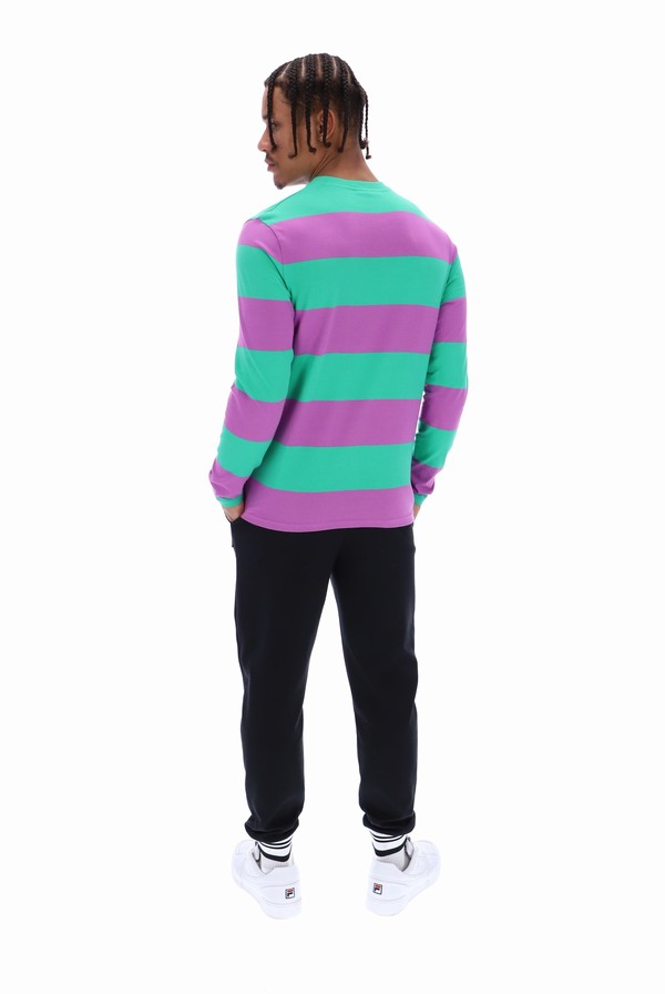 Deep Mint / Purple Fila Morley Oversized Stripe Long Sleeved Pocket Women T-shirts | 7153BGQWP