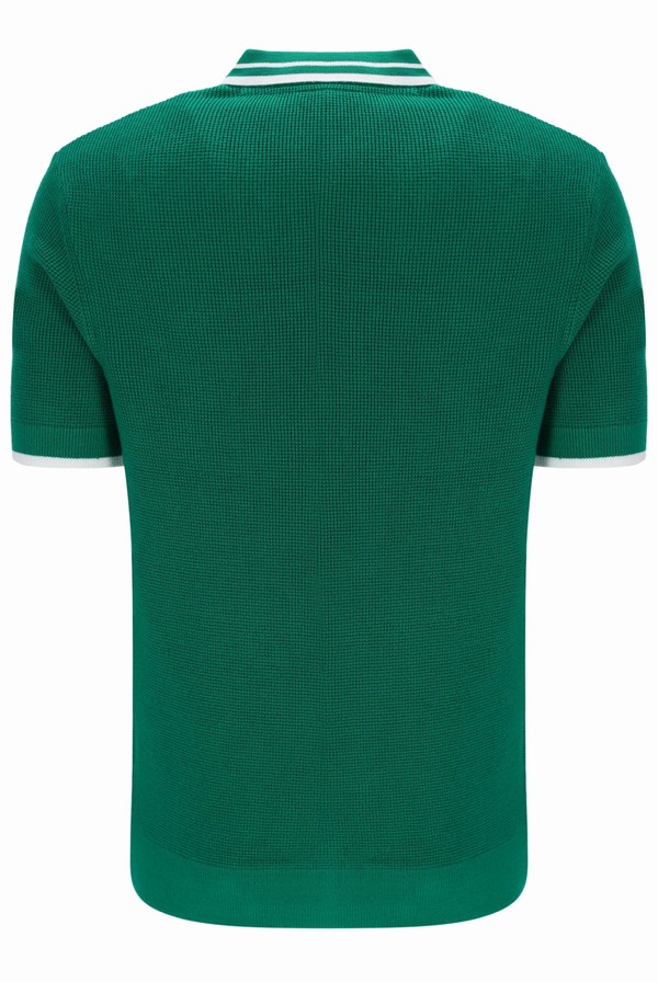 Green / White Fila Ascari Waffle Knitted Men Polo Shirts | 8624LMPFQ