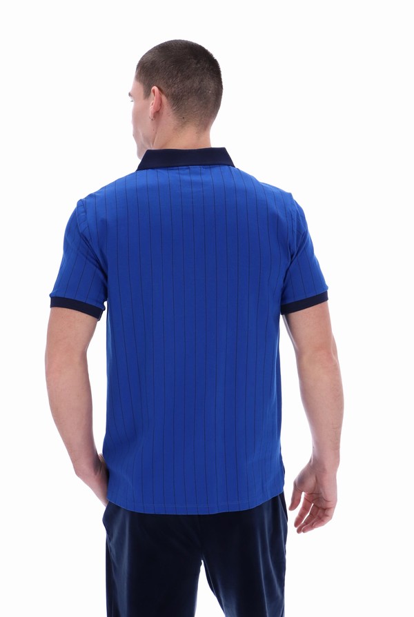 Light Blue / White Fila BB1 Classic Vintage Striped Men Polo Shirts | 0283KNEUL