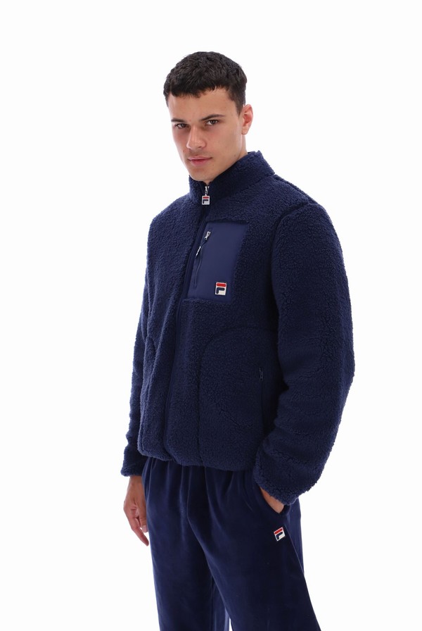 Navy Fila Cormac Tonal Zip Through Fleece Men Sweatshirts | 7940UHATK