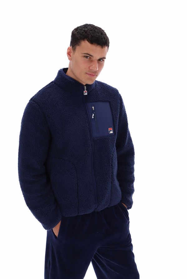 Navy Fila Cormac Tonal Zip Through Fleece Men Sweatshirts | 7940UHATK