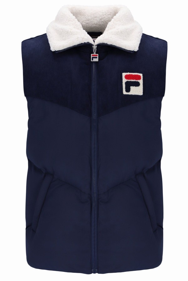 Navy Fila Rossy Corduroy Mix Puffer Men Jackets | 9031KYTFW