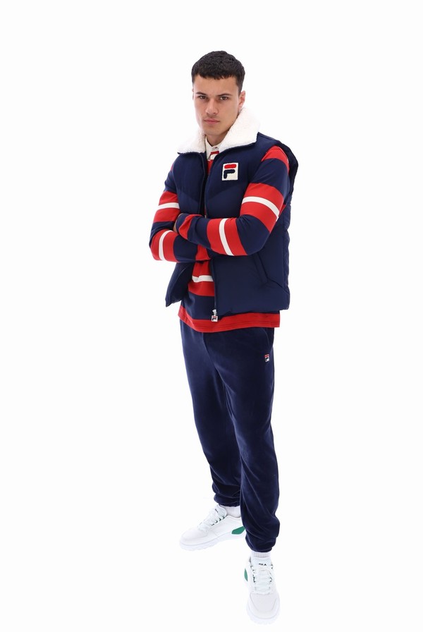 Navy Fila Rossy Corduroy Mix Puffer Men Jackets | 9031KYTFW
