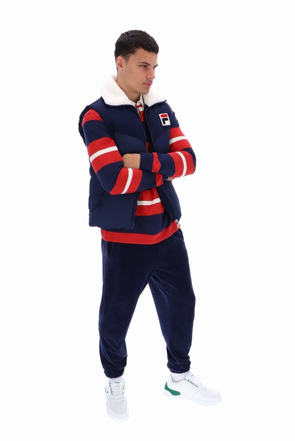 Navy Fila Rossy Corduroy Mix Puffer Men Jackets | 9031KYTFW