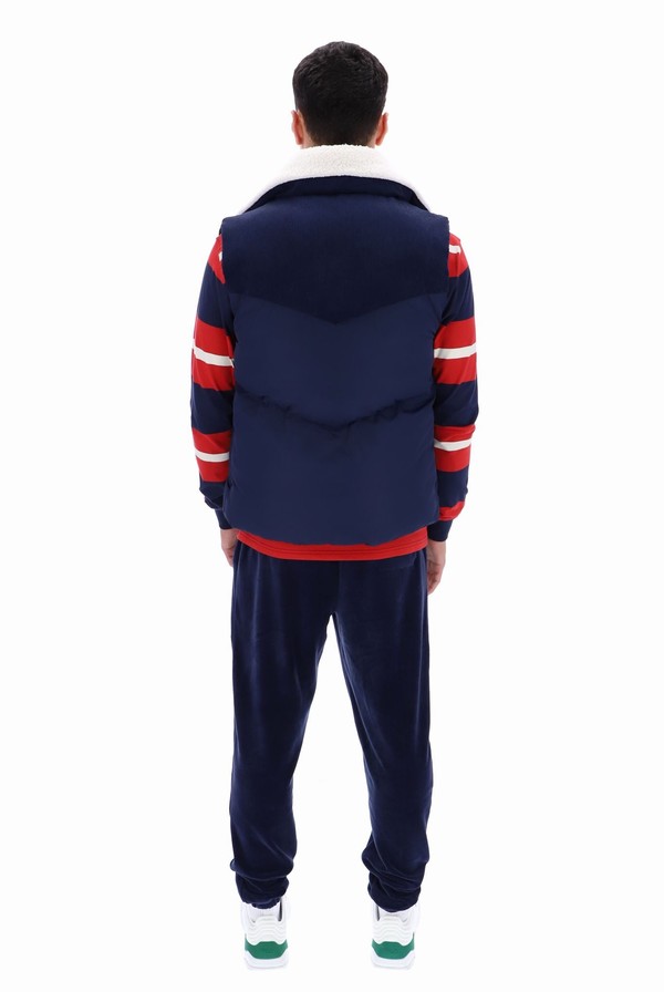 Navy Fila Rossy Corduroy Mix Puffer Men Jackets | 9031KYTFW